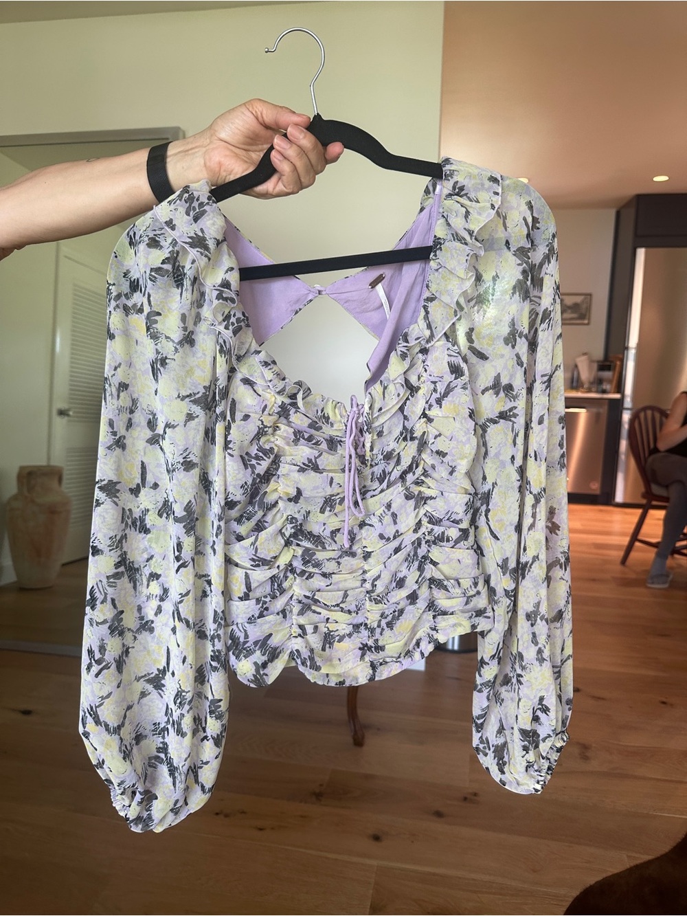 Free People Floral Ruffle Balloon Sleeve Top Boho Cottagecore S
